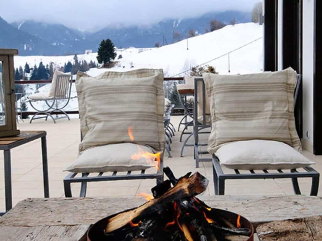 Fire pit and outside seating on the terrace of Villa Gella, Bulgaria.