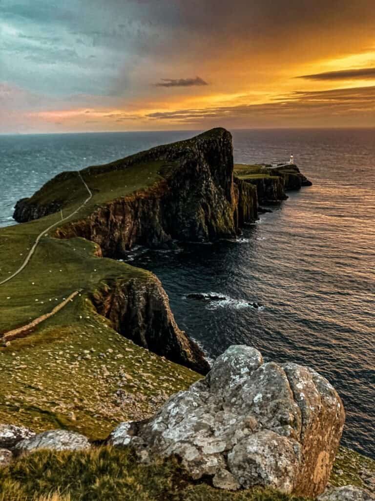 The famous Neist Point Lighthouse on the Isle of Skye in Scotland
