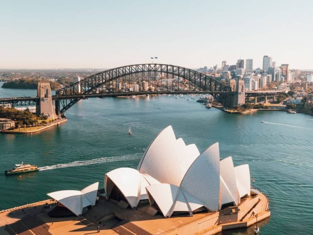 We think it is worth visiting Sydney Australia for these great views over Sydney harbour and the passing boats near the opera house.