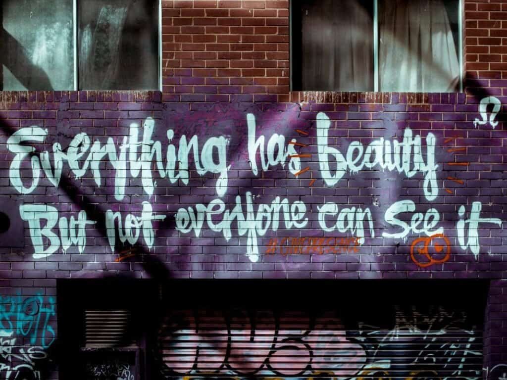 Melbourne, Australi is worth visiting for it's amazing selection of street art dotted around the city. Like this piece "everything has beauty, but not everyone can see it"