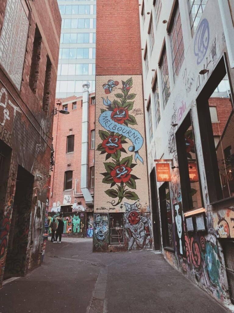 If living vanlife in Australia, definitely check out Melbourne's street art, like this rose design on AC/DC lane.