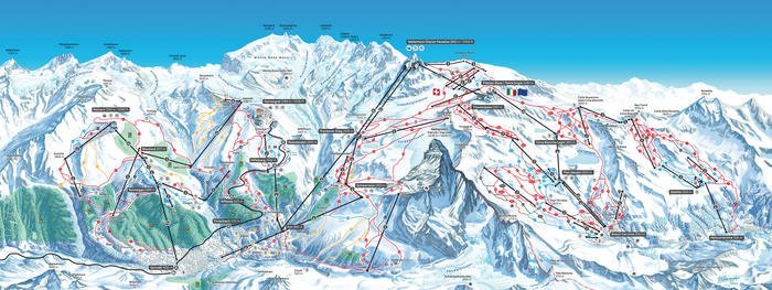 A winter piste map for Zermatt Switzerland